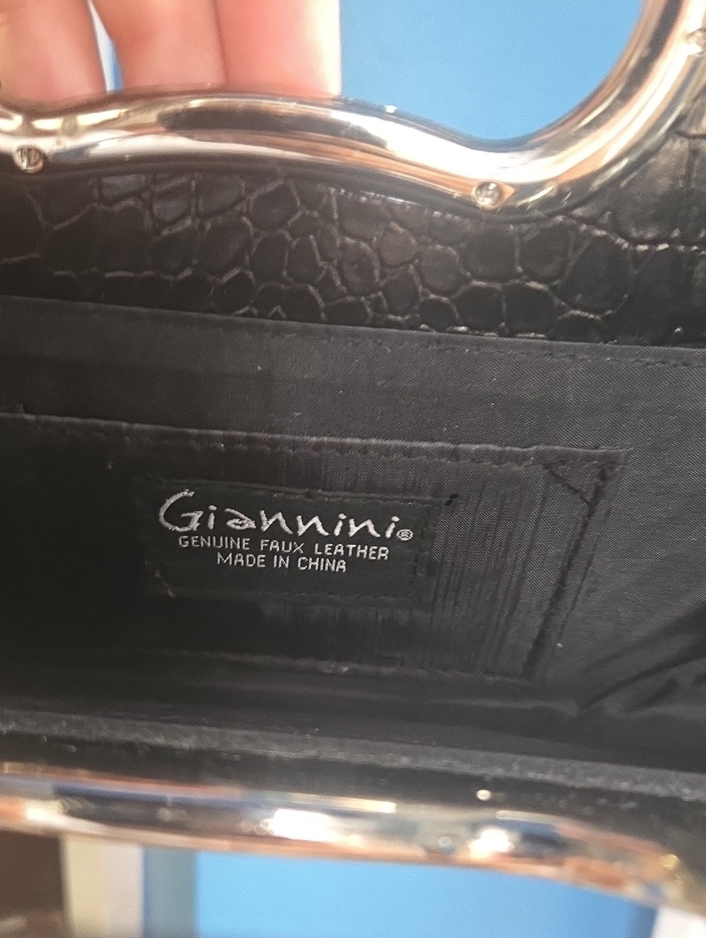 Glamor Black Croc Embossed Leather Women's Evening Clutch